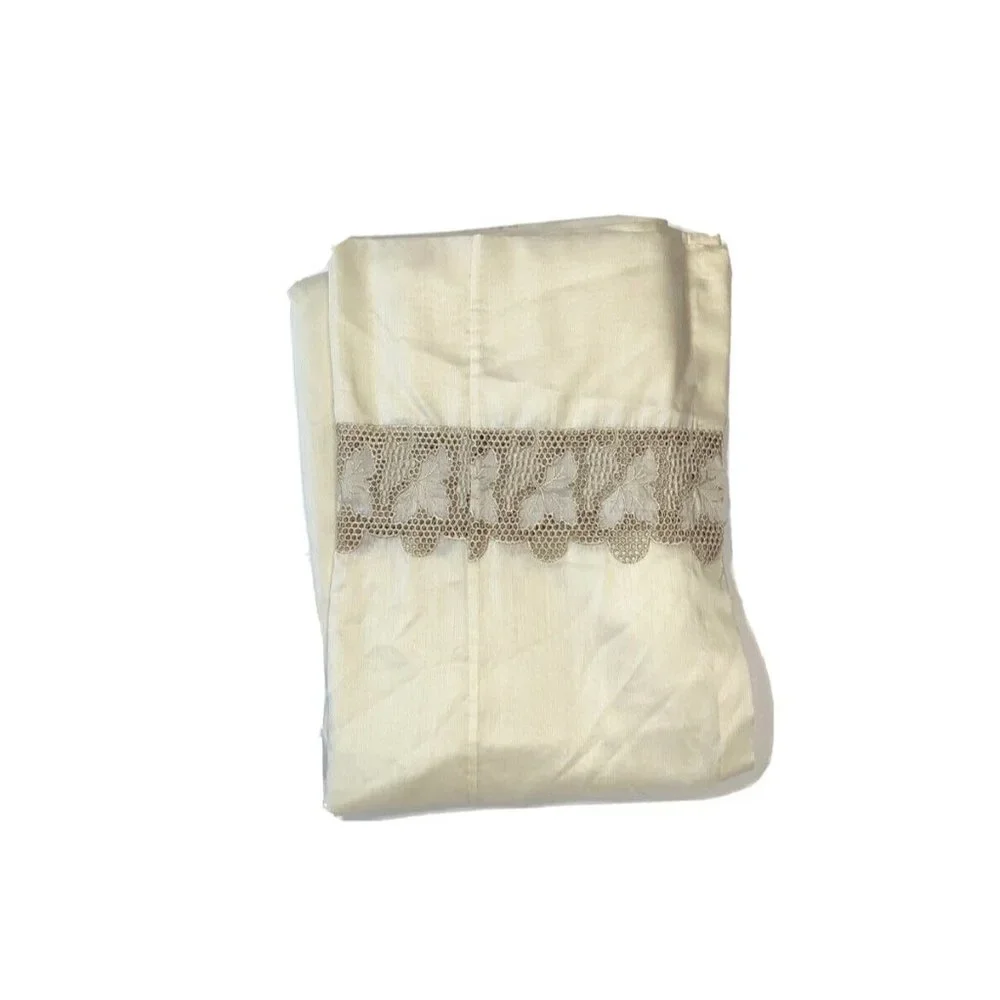 2 Vintage Pinch Pleat Ivory Drapes Panels Curtains 87 Long Off White Lace Border